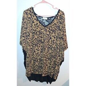 Be Stage Leopard Short Sleeve V-neck Blouse Sz 3XL